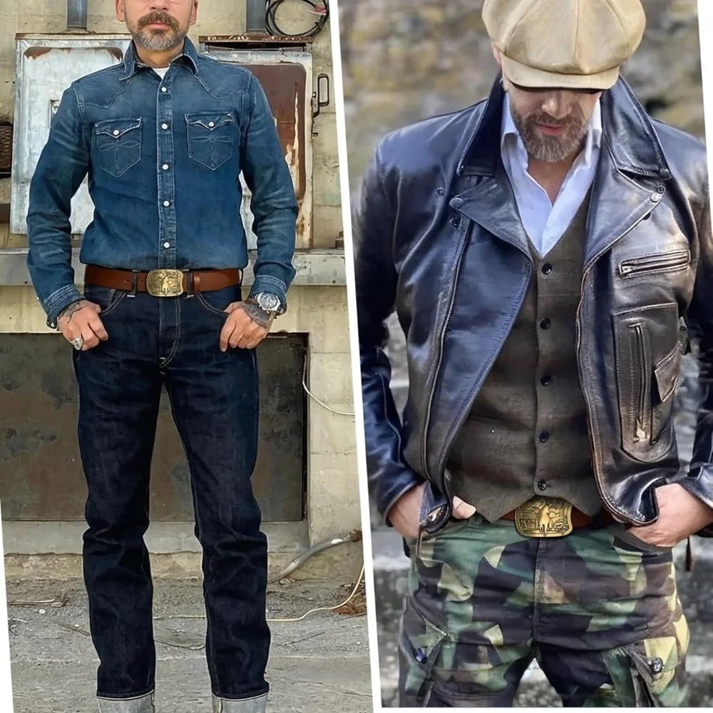 Brown Leather Belt with Western Buckle